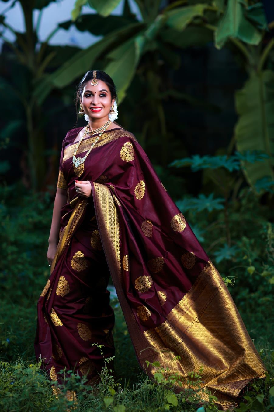 Luxuriant Wine Soft Banarasi Silk Saree With Blouse Piece