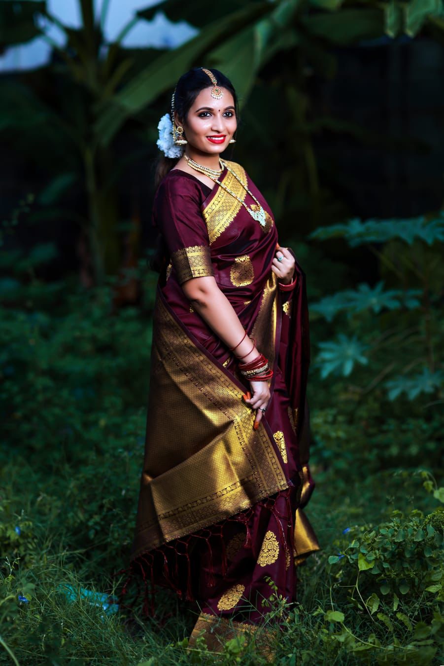 Luxuriant Wine Soft Banarasi Silk Saree With Blouse Piece