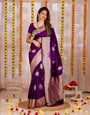 Luxuriant Purple Soft Banarasi Silk Saree With Blouse Piece