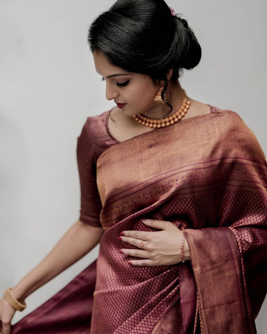 Maroon Soft Silk Saree With Blouse Piece