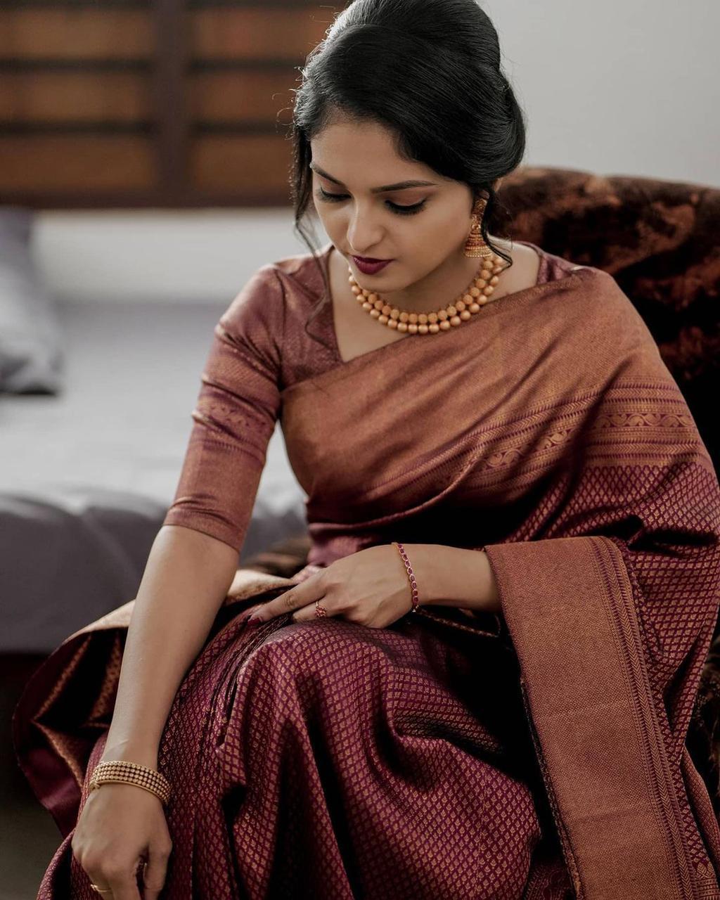 Maroon Soft Silk Saree With Blouse Piece