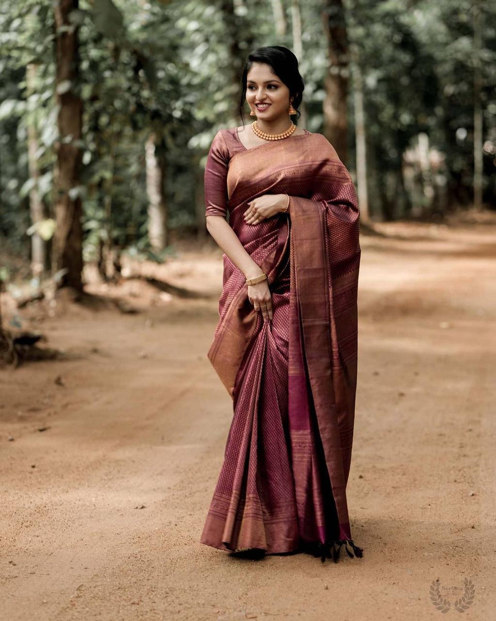 Maroon Soft Silk Saree With Blouse Piece