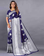 Navy Blue Soft kanjivarm Silk Saree Zari Wooven  Pallu Zari weawing With Blouse Piece