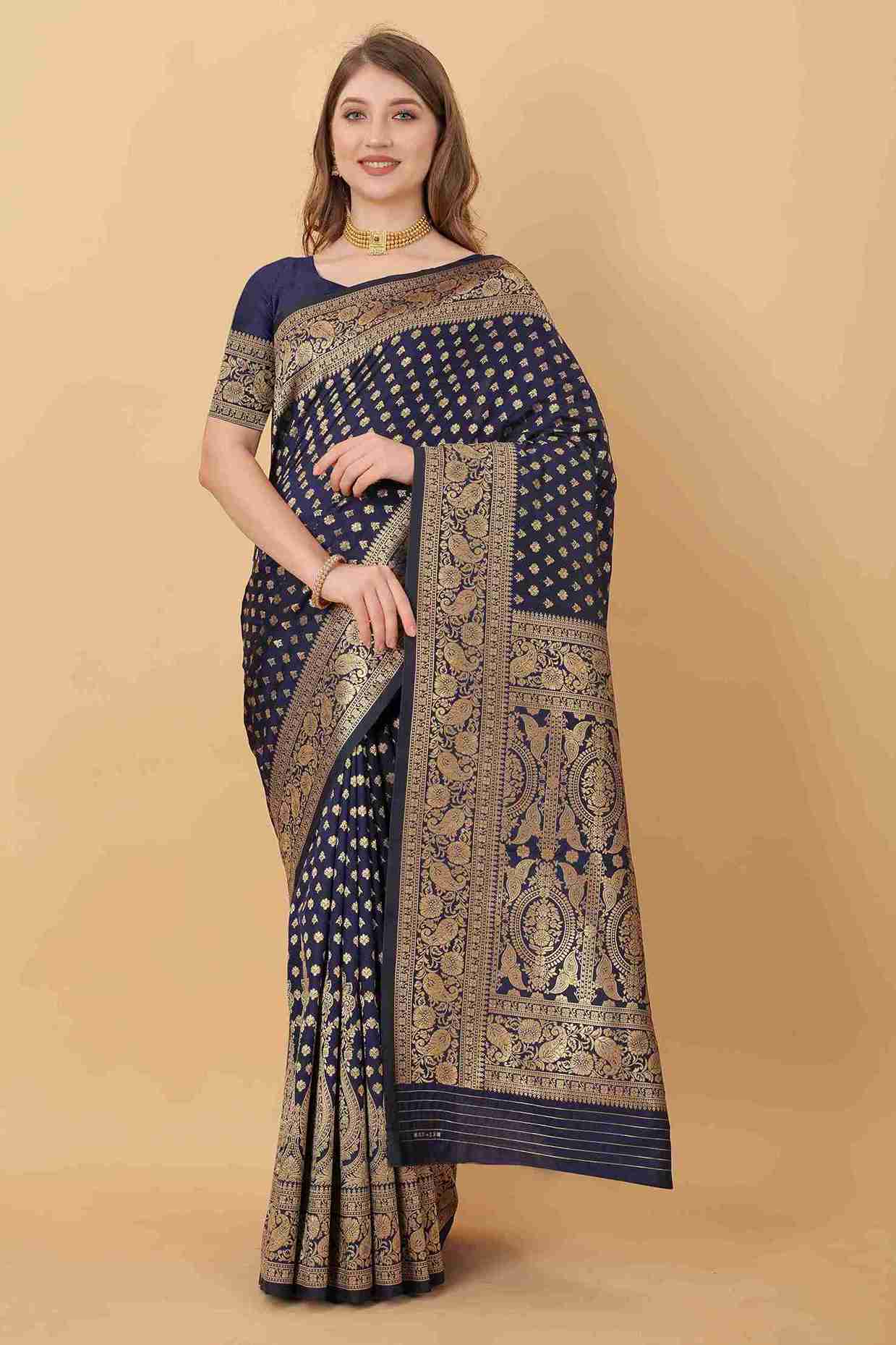 Navy blue Soft kanjivarm Silk Saree Zari Wooven  Pallu Zari weawing With Blouse Piece