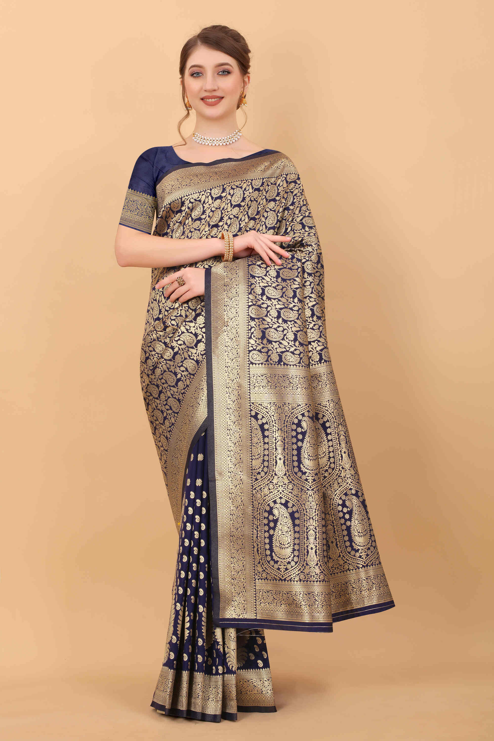 Navy blue Soft kanjivarm Silk Saree Zari Wooven  Pallu Zari weawing With Blouse Piece