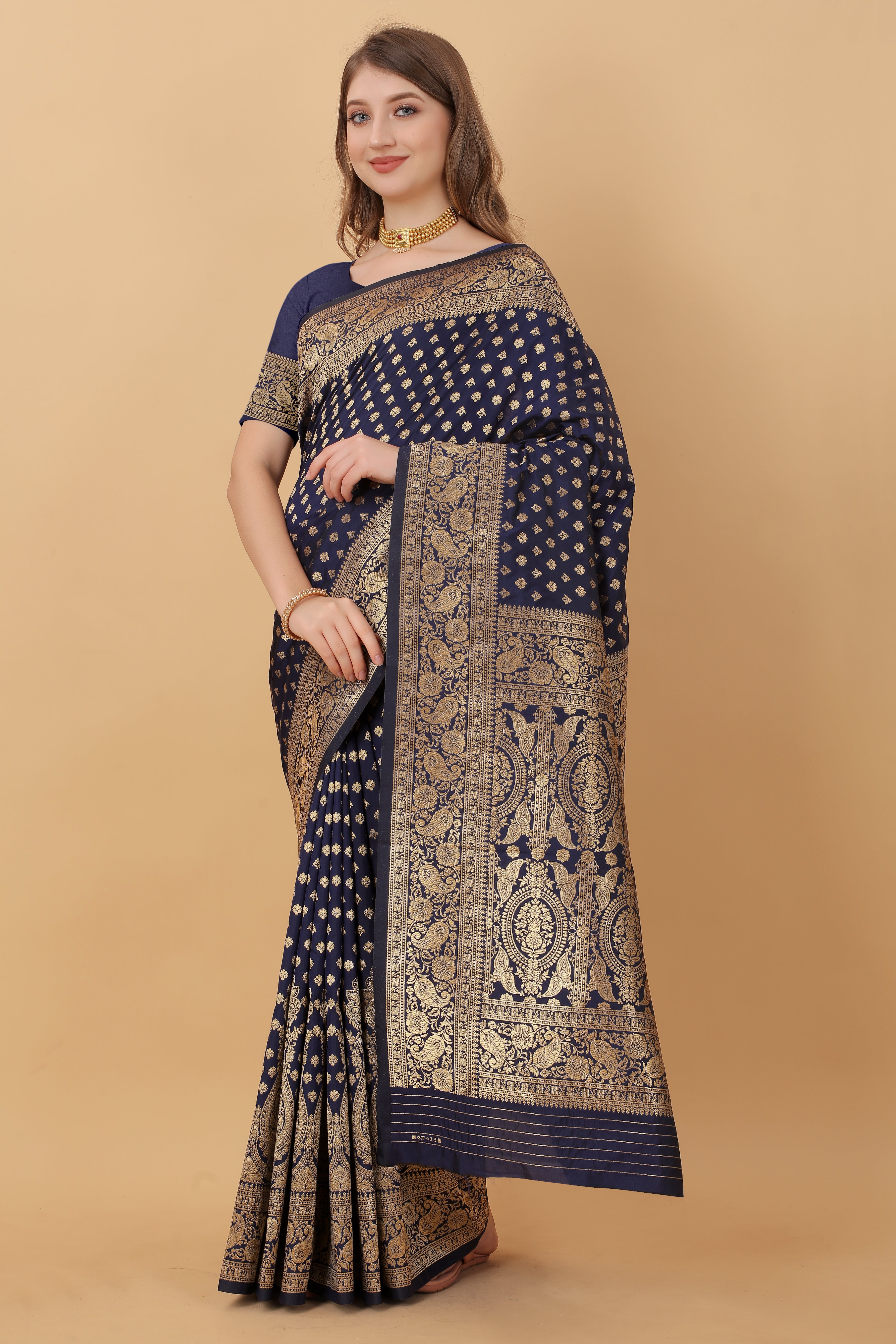 Navy blue Soft kanjivarm Silk Saree Zari Wooven  Pallu Zari weawing With Blouse Piece