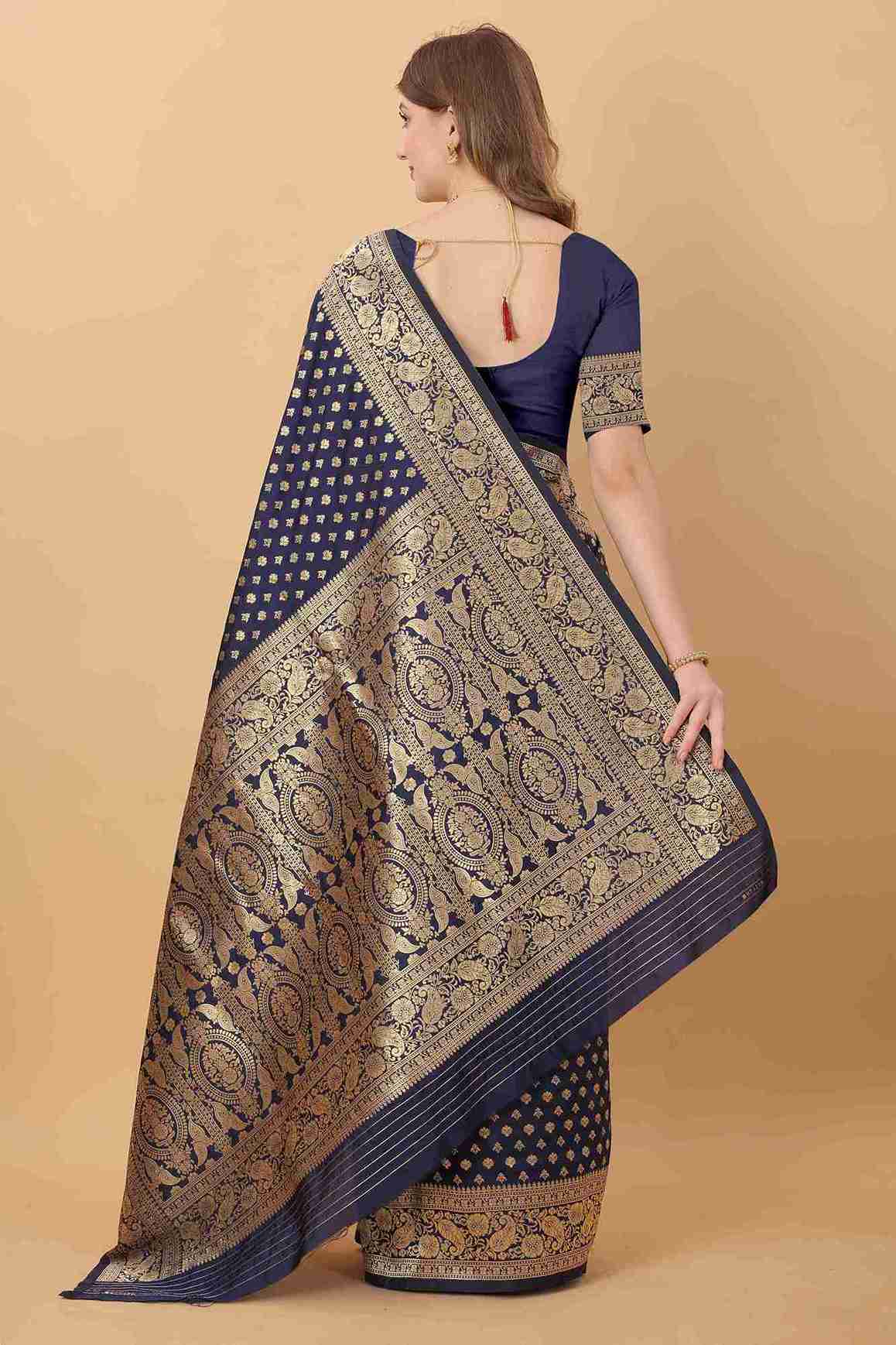 Navy blue Soft kanjivarm Silk Saree Zari Wooven  Pallu Zari weawing With Blouse Piece