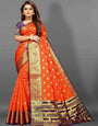 Orange Soft Cototn Silk Saree  Zari Wooven  Pallu  Zari weawing With Blouse Piece