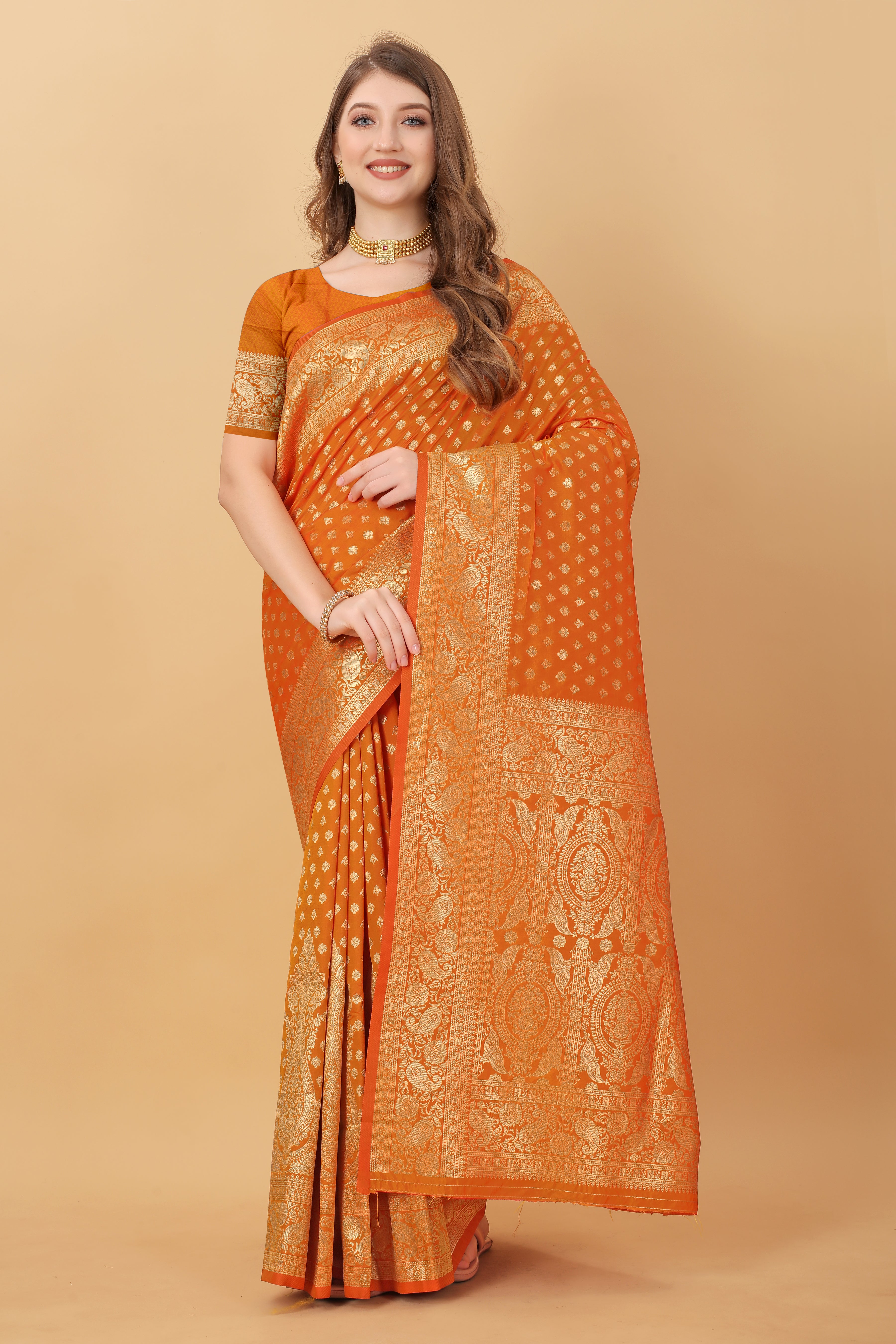 Orange Soft kanjivarm Silk Saree Zari Wooven  Pallu Zari weawing With Blouse Piece