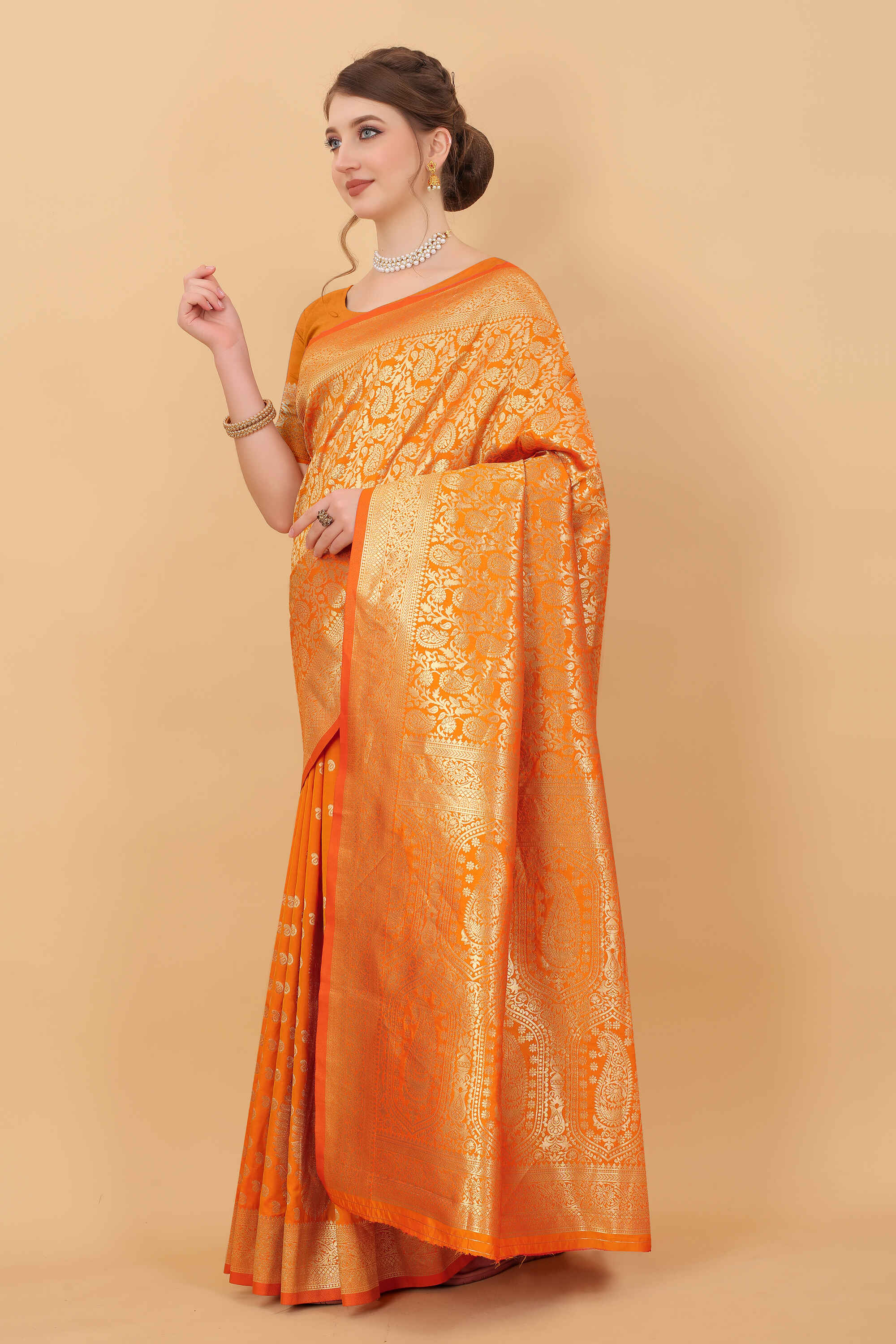 Orange Soft kanjivarm Silk Saree Zari Wooven  Pallu Zari weawing With Blouse Piece