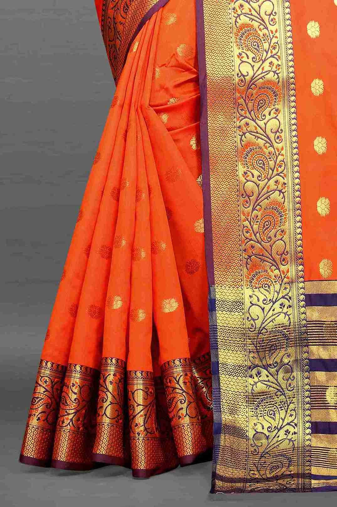 Orange Soft Cototn Silk Saree  Zari Wooven  Pallu  Zari weawing With Blouse Piece