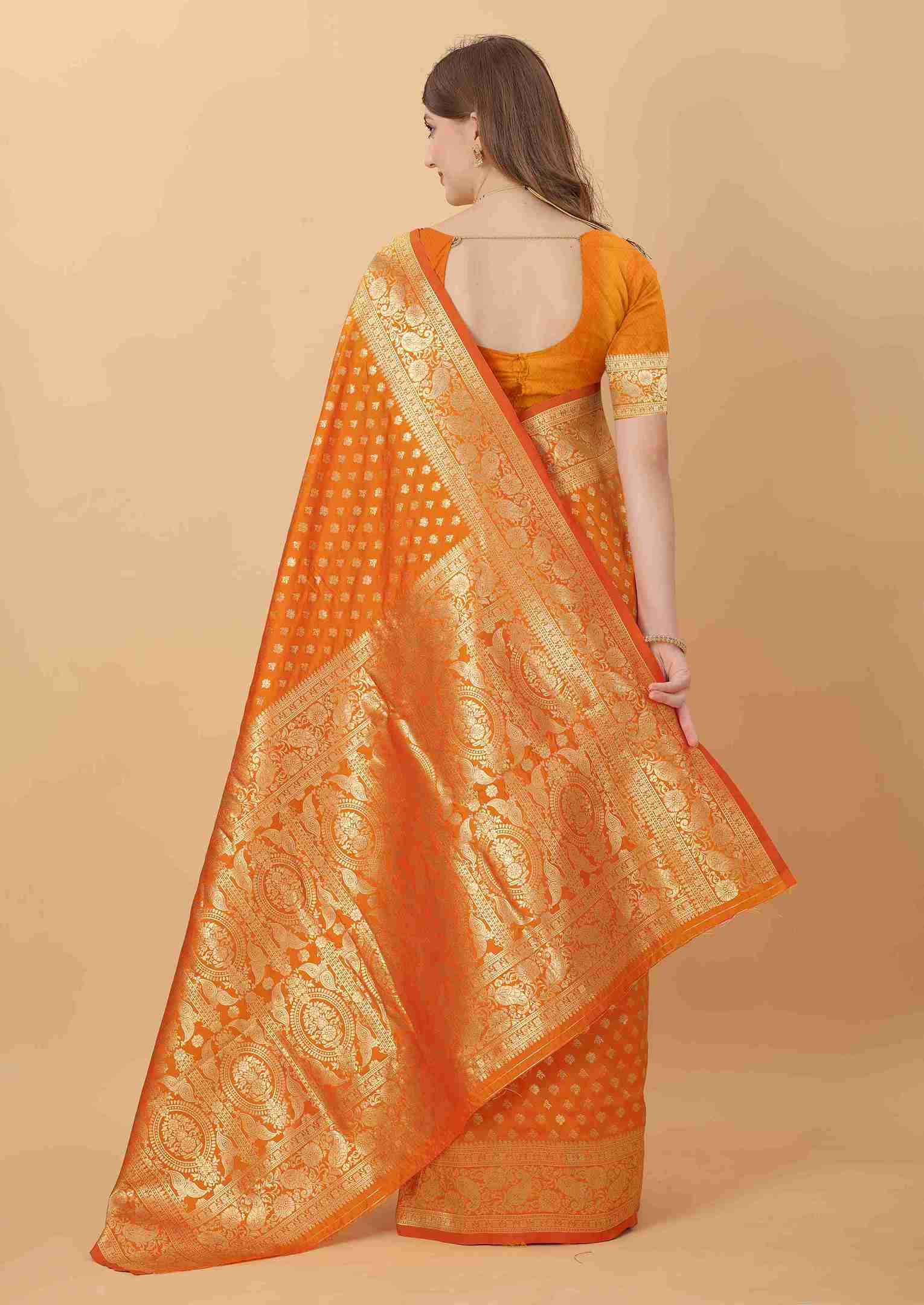 Orange Soft kanjivarm Silk Saree Zari Wooven  Pallu Zari weawing With Blouse Piece