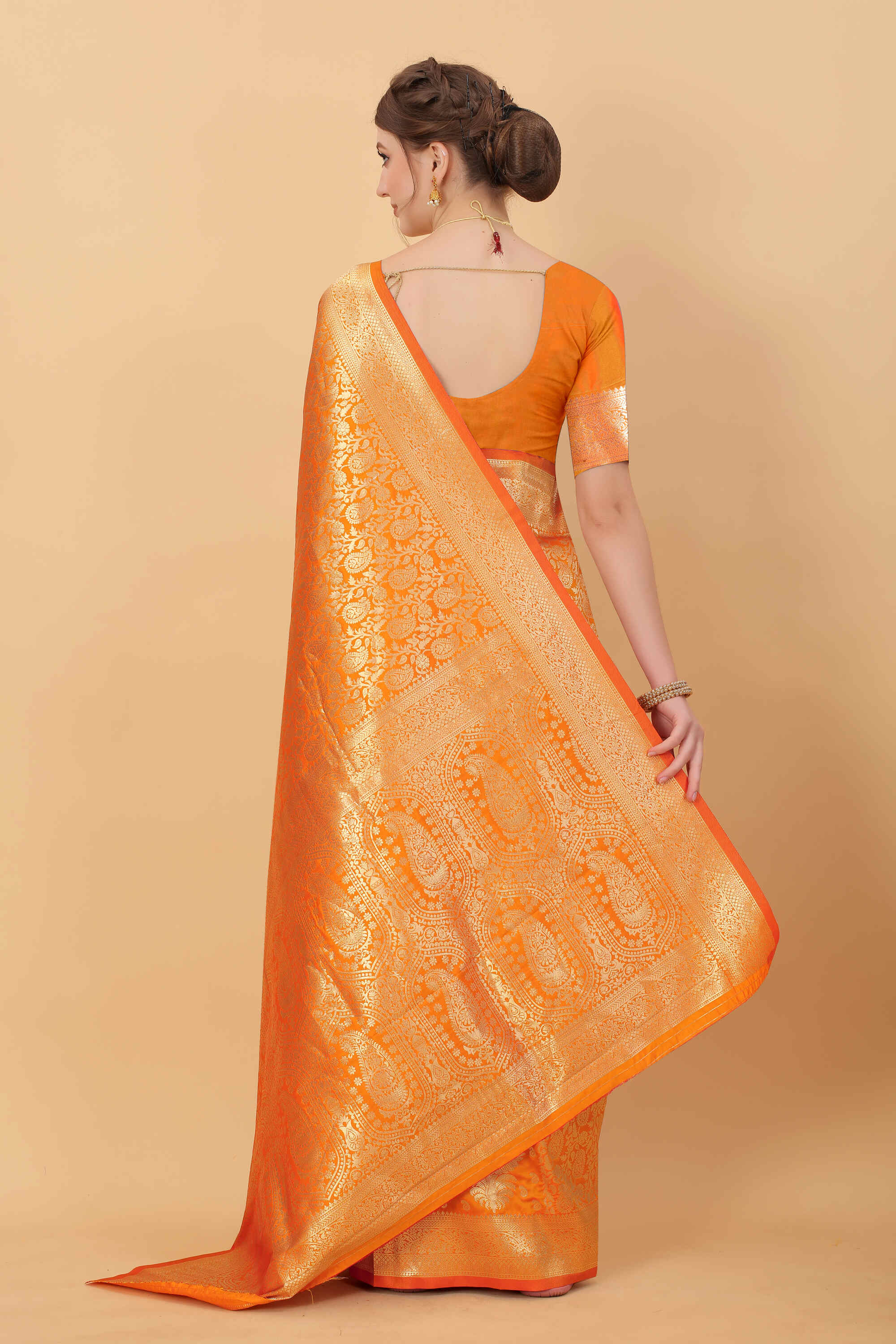 Orange Soft kanjivarm Silk Saree Zari Wooven  Pallu Zari weawing With Blouse Piece