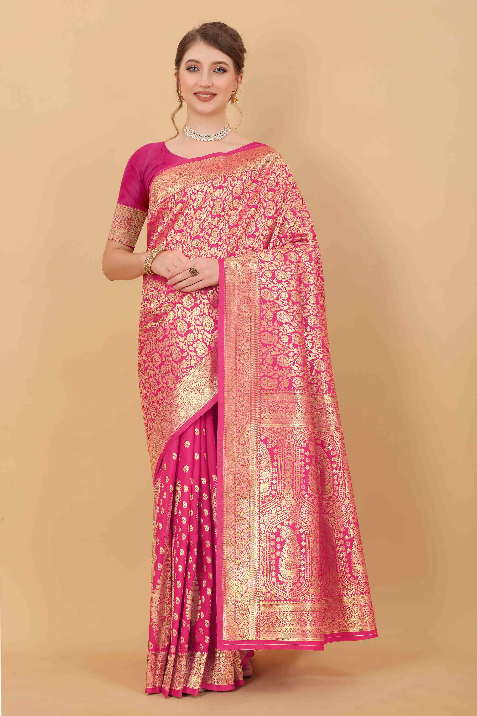 Pink Soft kanjivarm Silk Saree Zari Wooven  Pallu Zari weawing With Blouse Piece