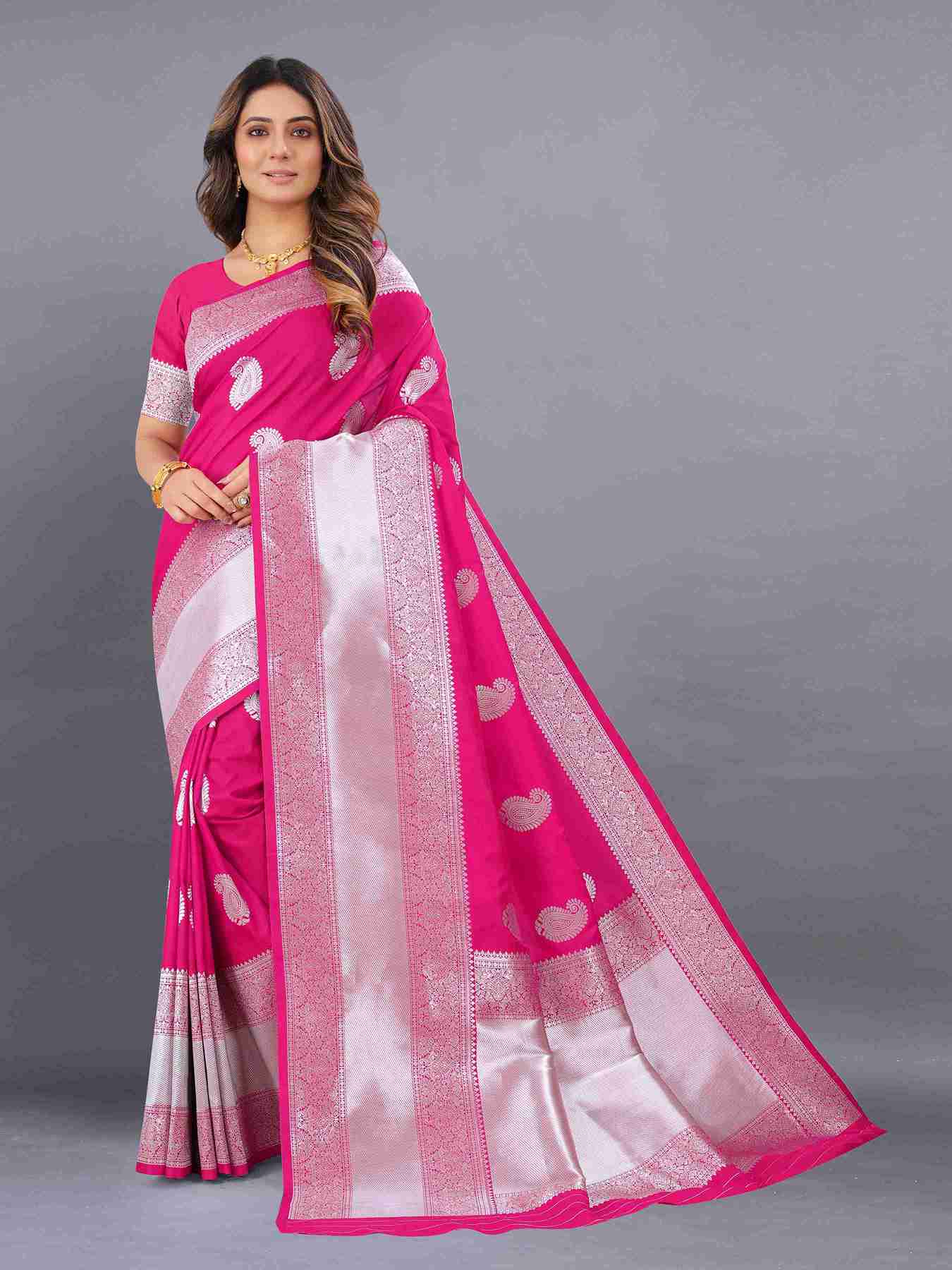 Pink Soft kanjivarm Silk Saree Zari Wooven  Pallu Zari weawing With Blouse Piece