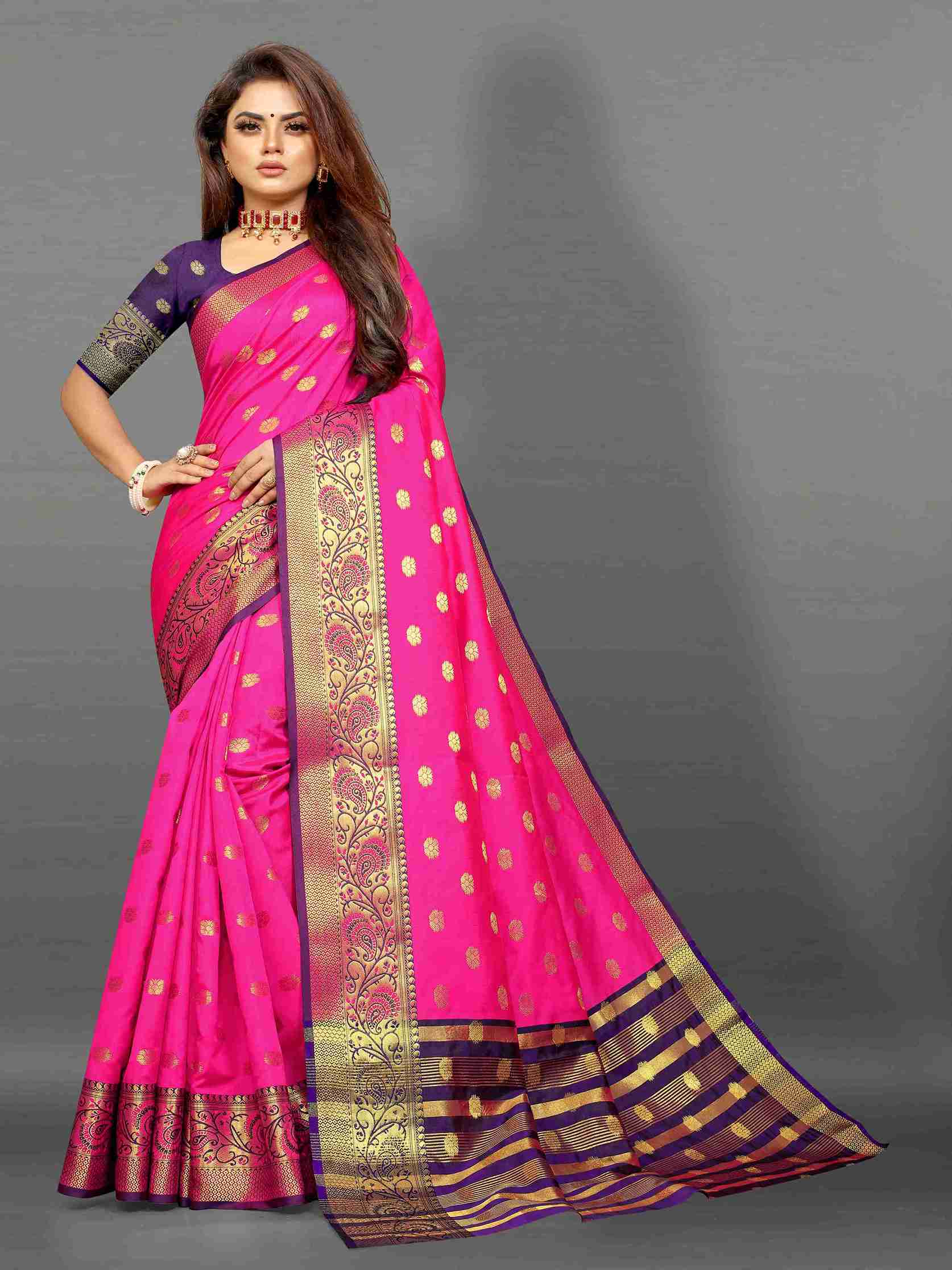 Pink Soft Cototn Silk Saree  Zari Wooven  Pallu  Zari weawing With Blouse Piece