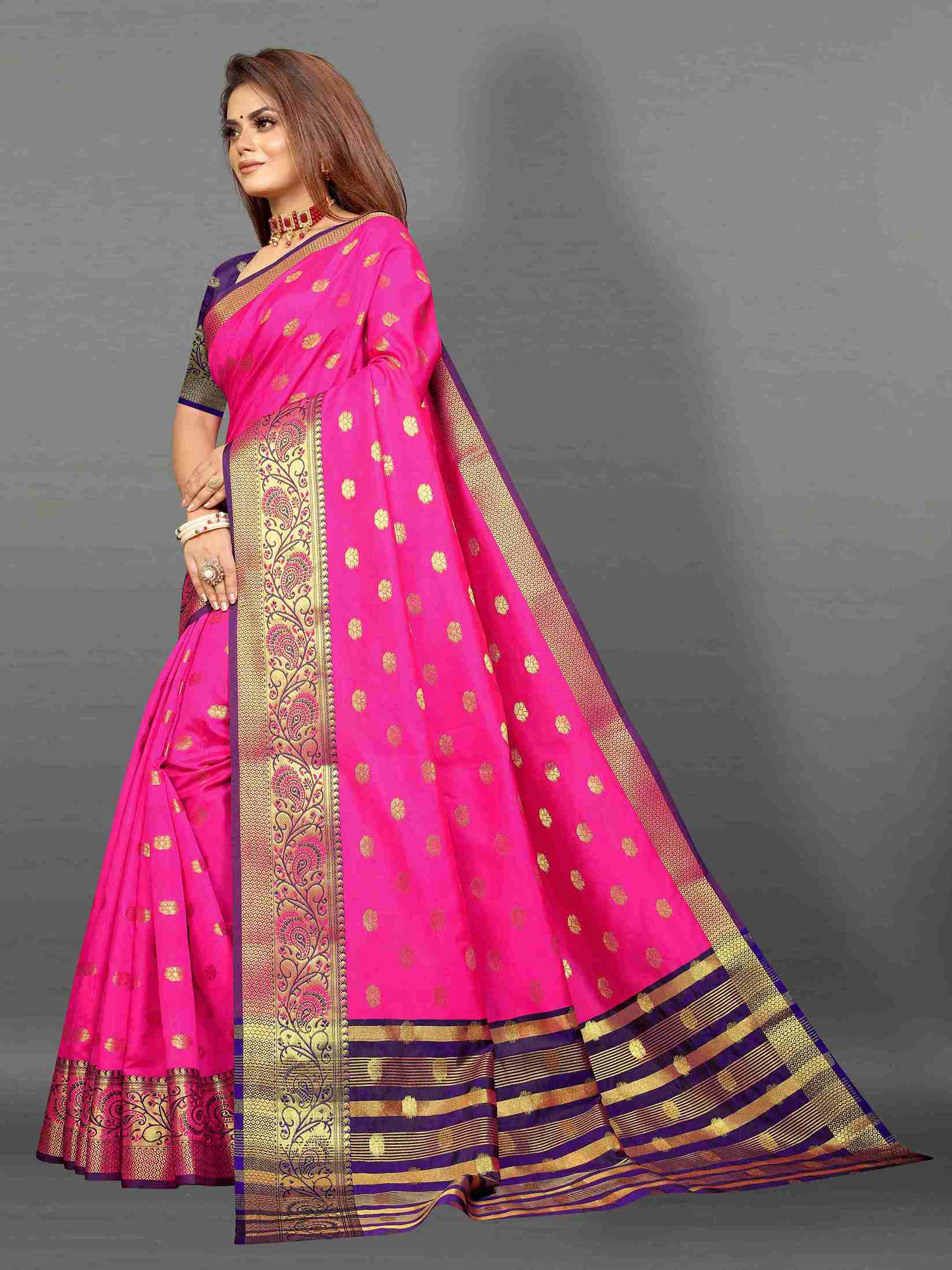 Pink Soft Cototn Silk Saree  Zari Wooven  Pallu  Zari weawing With Blouse Piece