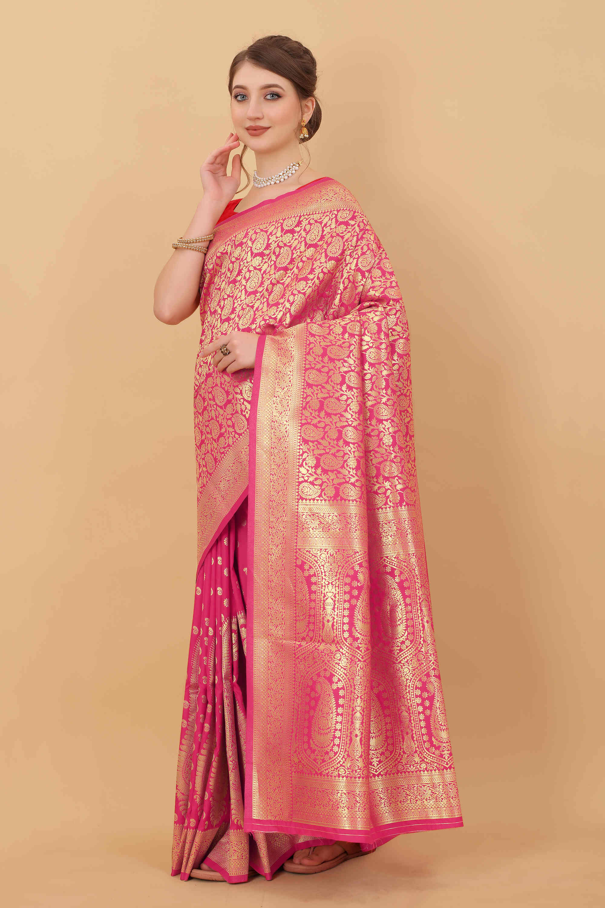 Pink Soft kanjivarm Silk Saree Zari Wooven  Pallu Zari weawing With Blouse Piece