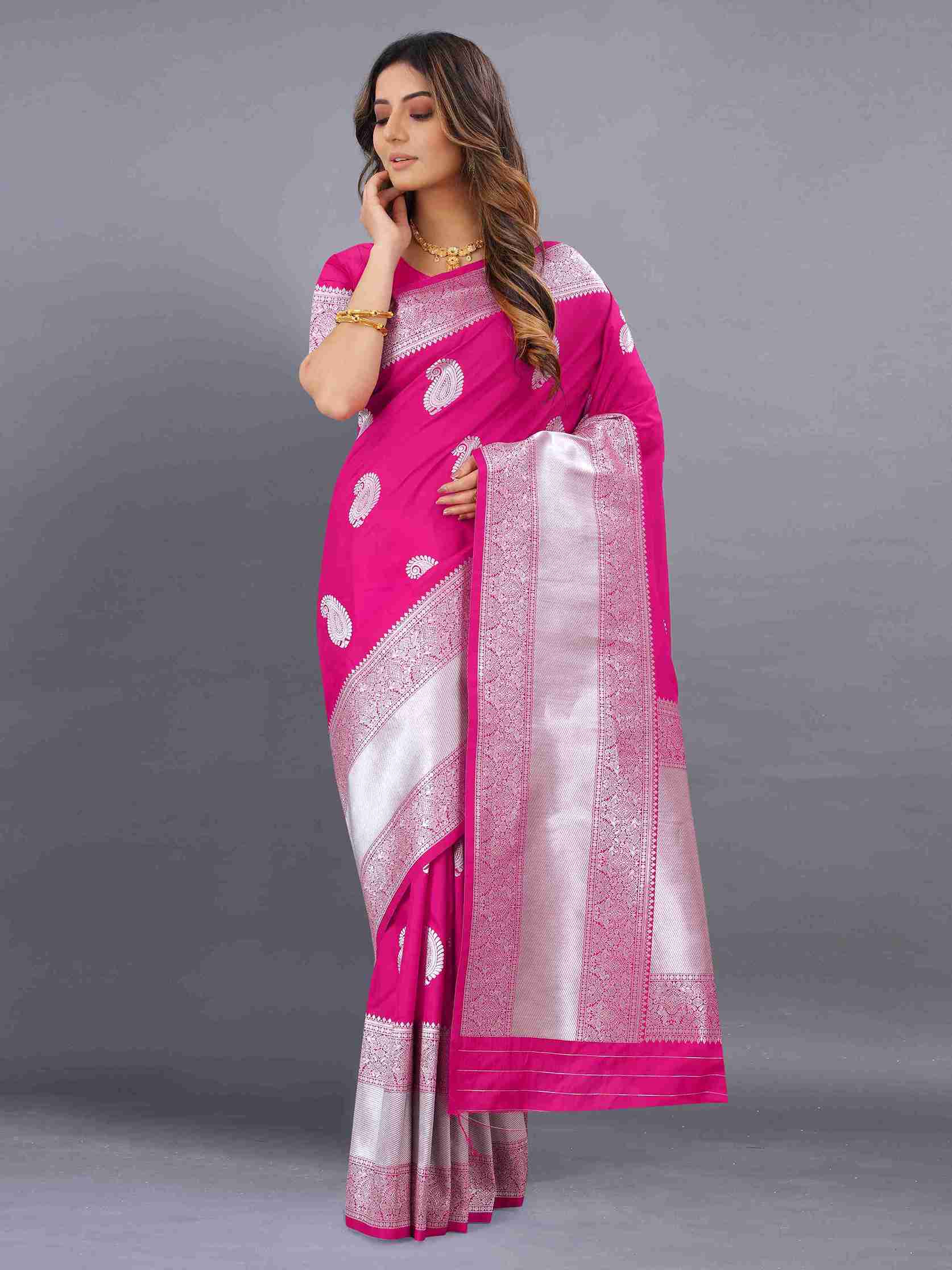 Pink Soft kanjivarm Silk Saree Zari Wooven  Pallu Zari weawing With Blouse Piece