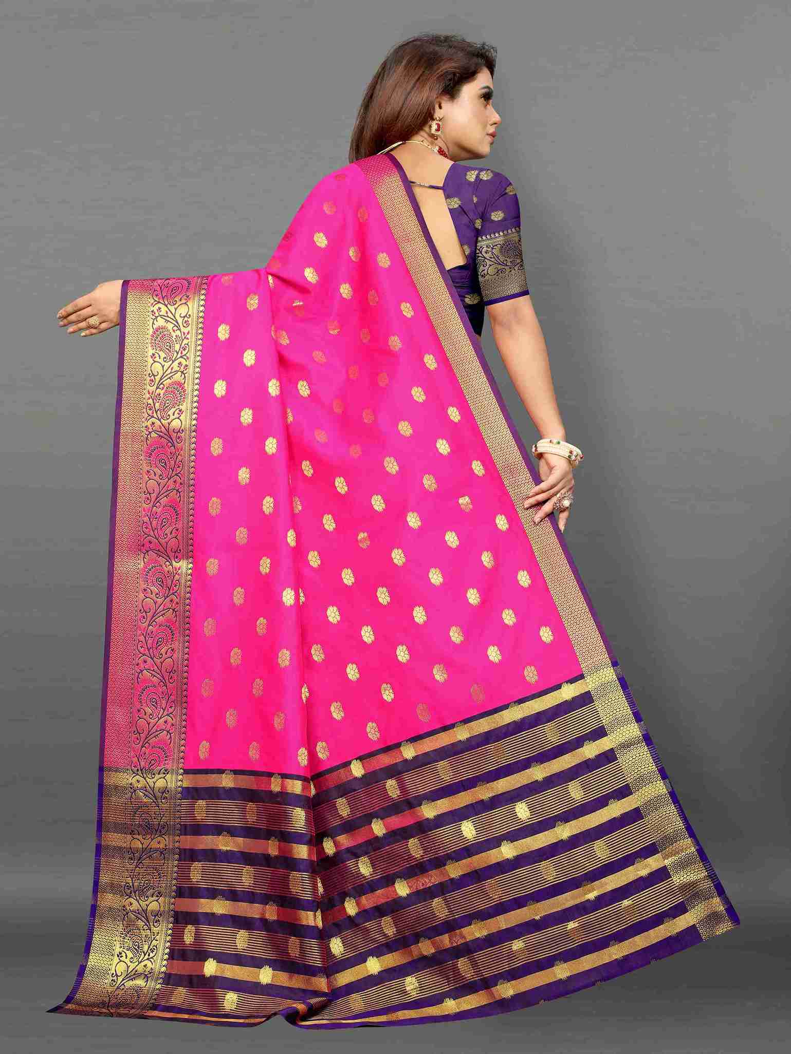 Pink Soft Cototn Silk Saree  Zari Wooven  Pallu  Zari weawing With Blouse Piece