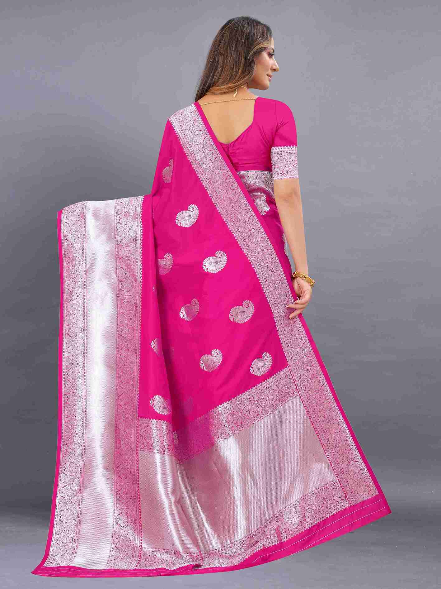 Pink Soft kanjivarm Silk Saree Zari Wooven  Pallu Zari weawing With Blouse Piece