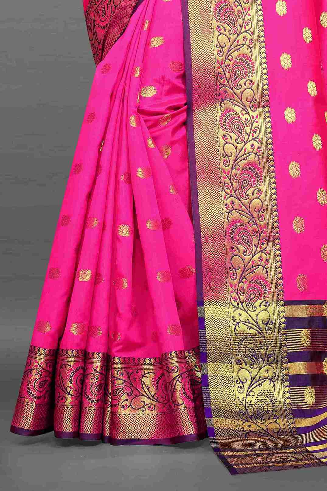 Pink Soft Cototn Silk Saree  Zari Wooven  Pallu  Zari weawing With Blouse Piece