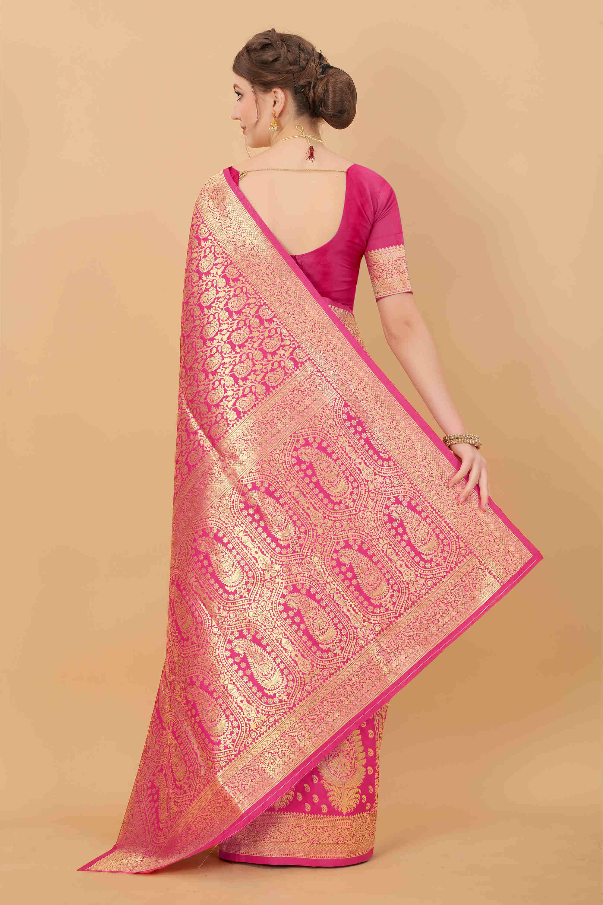 Pink Soft kanjivarm Silk Saree Zari Wooven  Pallu Zari weawing With Blouse Piece