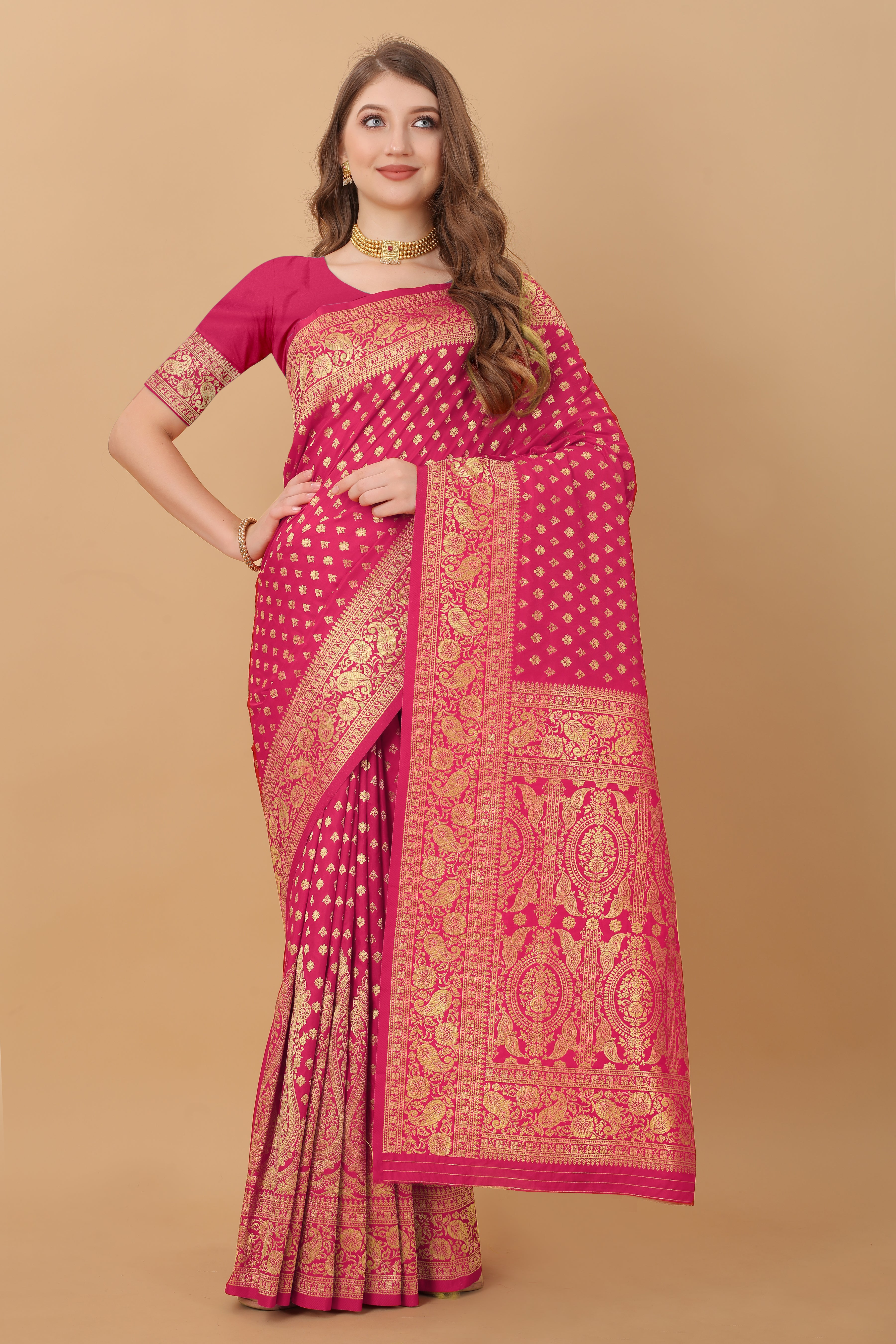 Pink Soft kanjivarm Silk Saree Zari Wooven  Pallu Zari weawing With Blouse Piece