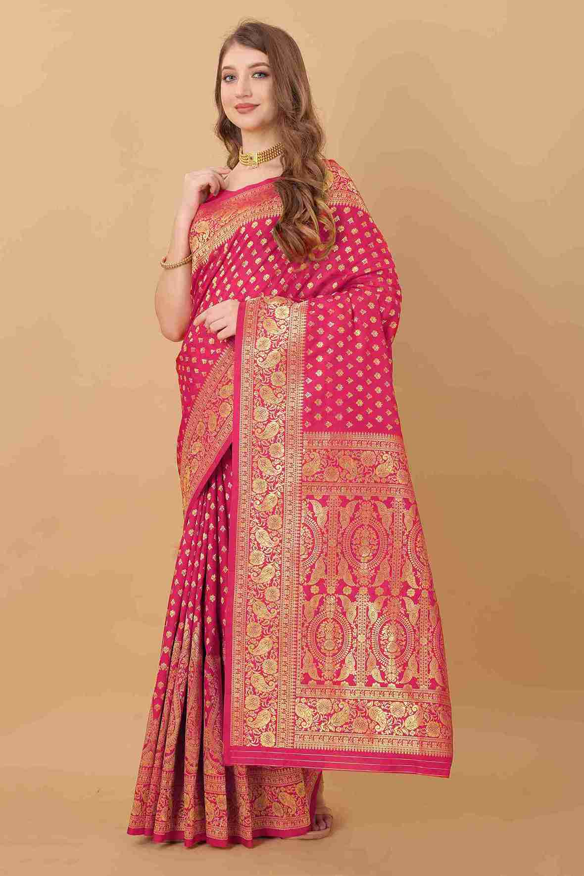 Pink Soft kanjivarm Silk Saree Zari Wooven  Pallu Zari weawing With Blouse Piece