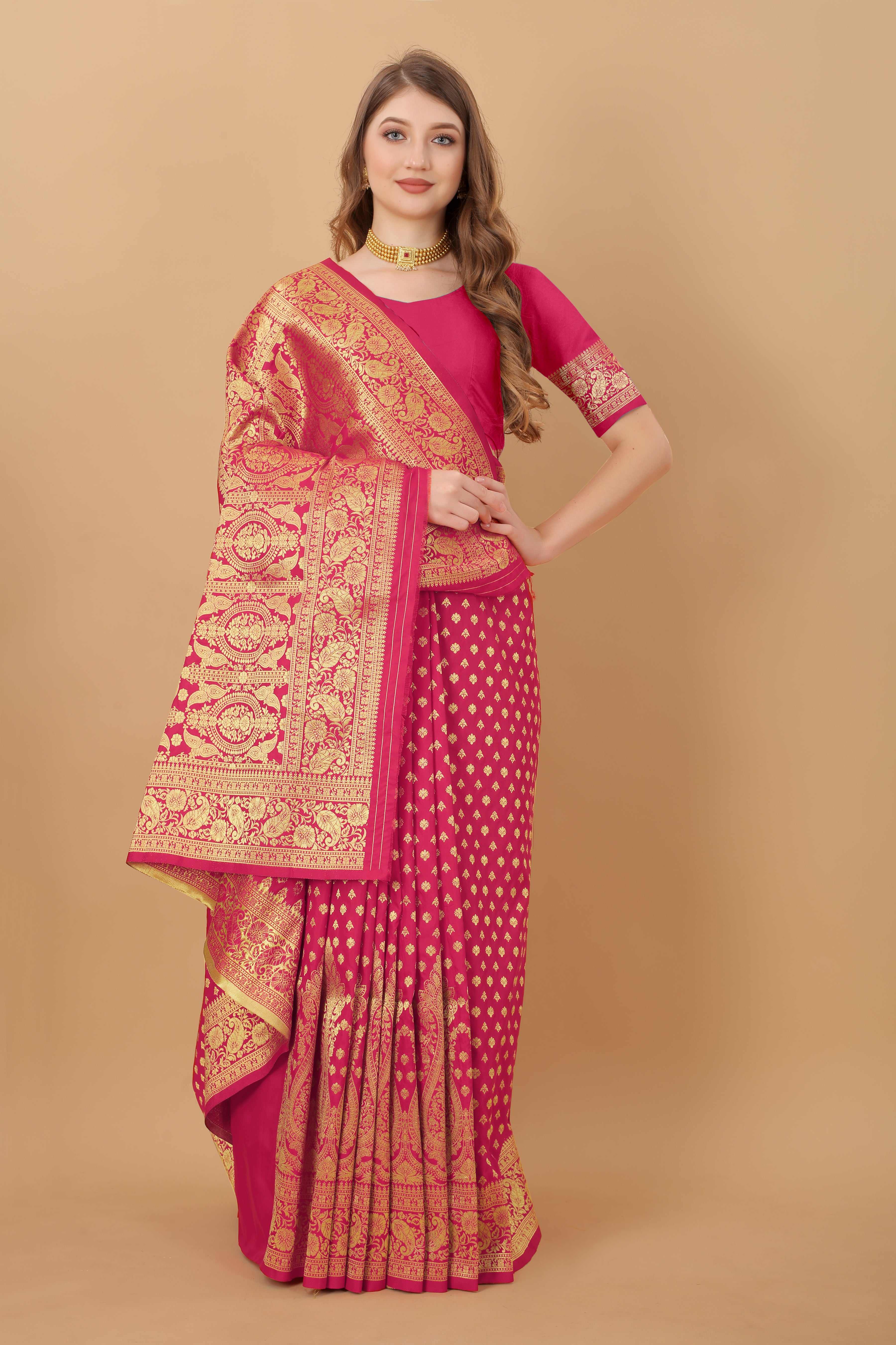 Pink Soft kanjivarm Silk Saree Zari Wooven  Pallu Zari weawing With Blouse Piece