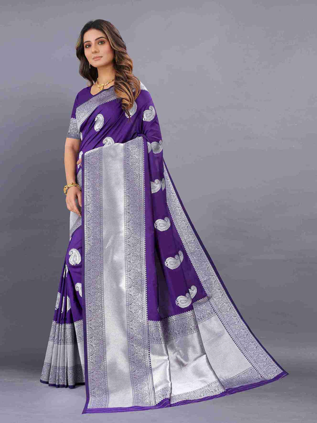 Purple Soft kanjivarm Silk Saree Zari Wooven  Pallu Zari weawing With Blouse Piece