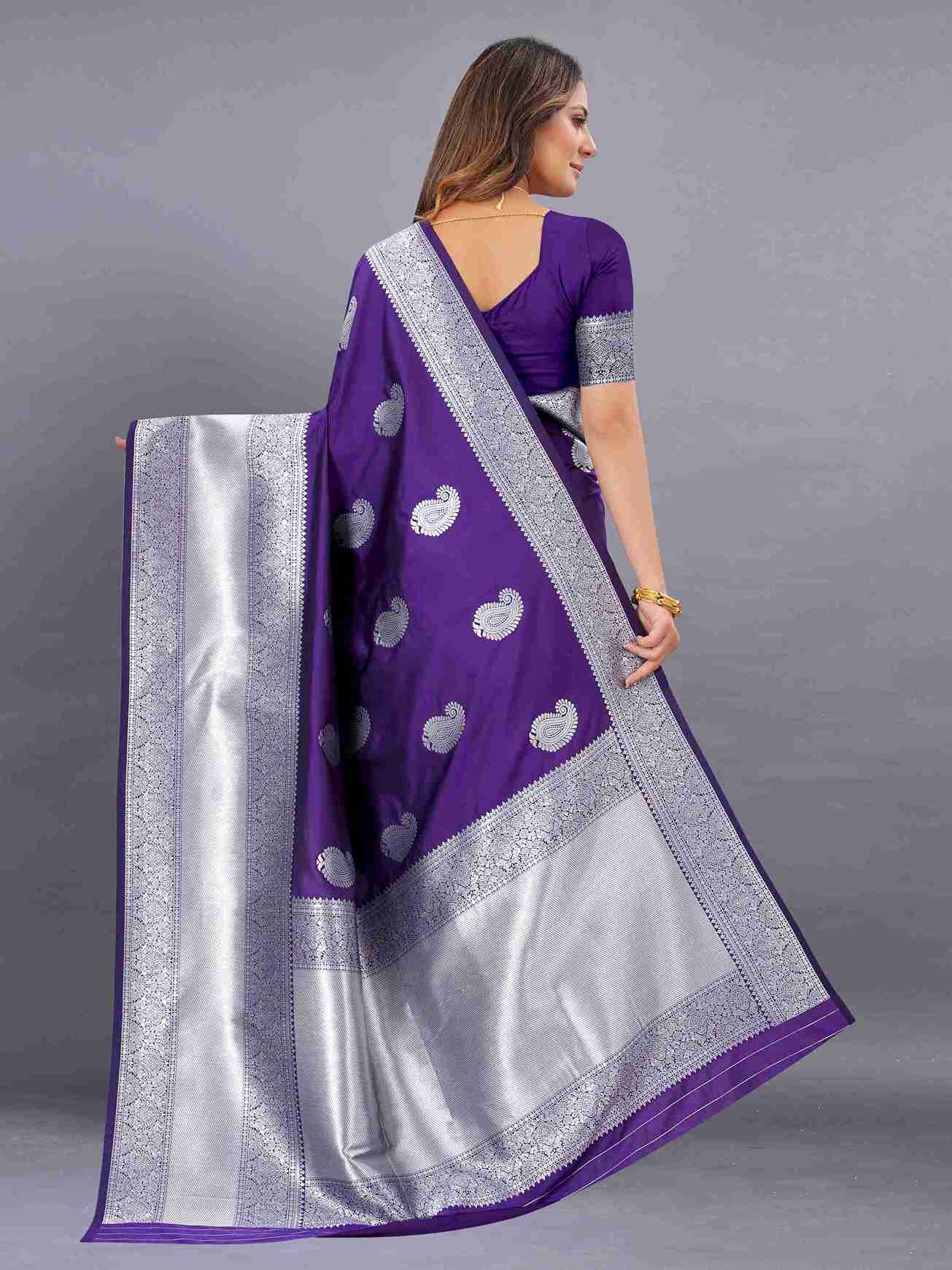 Purple Soft kanjivarm Silk Saree Zari Wooven  Pallu Zari weawing With Blouse Piece