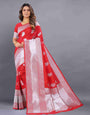 Red Soft kanjivarm Silk Saree Zari Wooven  Pallu Zari weawing With Blouse Piece
