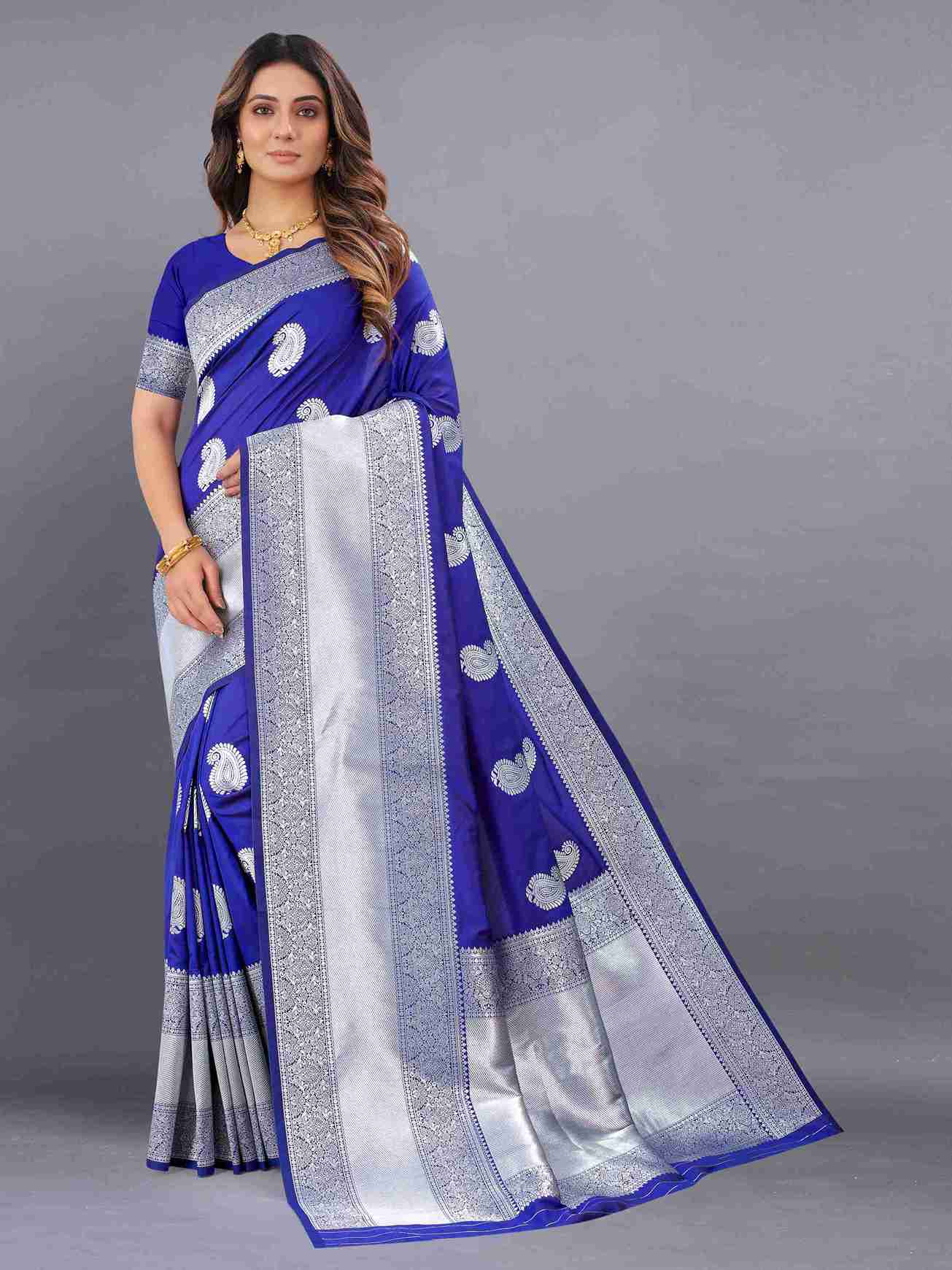 Royal Blue Soft kanjivarm Silk Saree Zari Wooven  Pallu Zari weawing With Blouse Piece