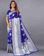 Royal Blue Soft kanjivarm Silk Saree Zari Wooven  Pallu Zari weawing With Blouse Piece