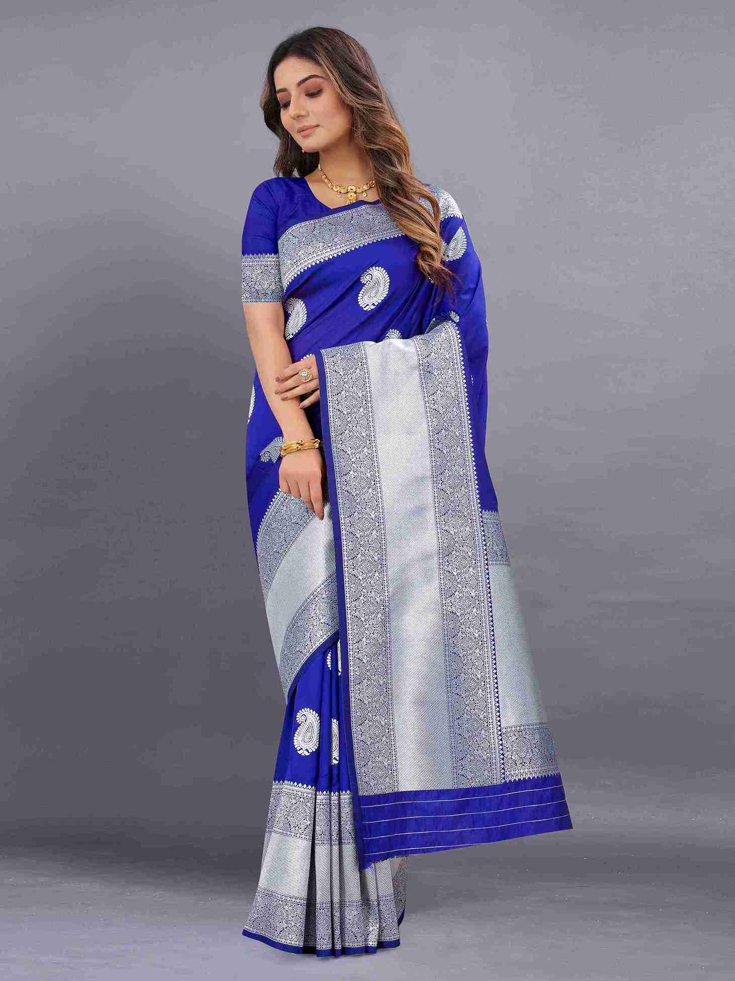 Royal Blue Soft kanjivarm Silk Saree Zari Wooven  Pallu Zari weawing With Blouse Piece