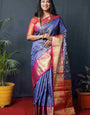 Royal Blue Kanjivaram Silk Woven Zari Saree with Blouse Piece