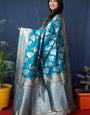 Firozi Kanjivaram Silk Woven Zari Saree with Blouse Piece