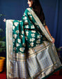 Dark Green Kanjivaram Silk Woven Zari Saree with Blouse Piece