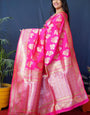 Dark Pink Kanjivaram Silk Woven Zari Saree with Blouse Piece