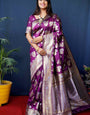 Purple Kanjivaram Silk Woven Zari Saree with Blouse Piece