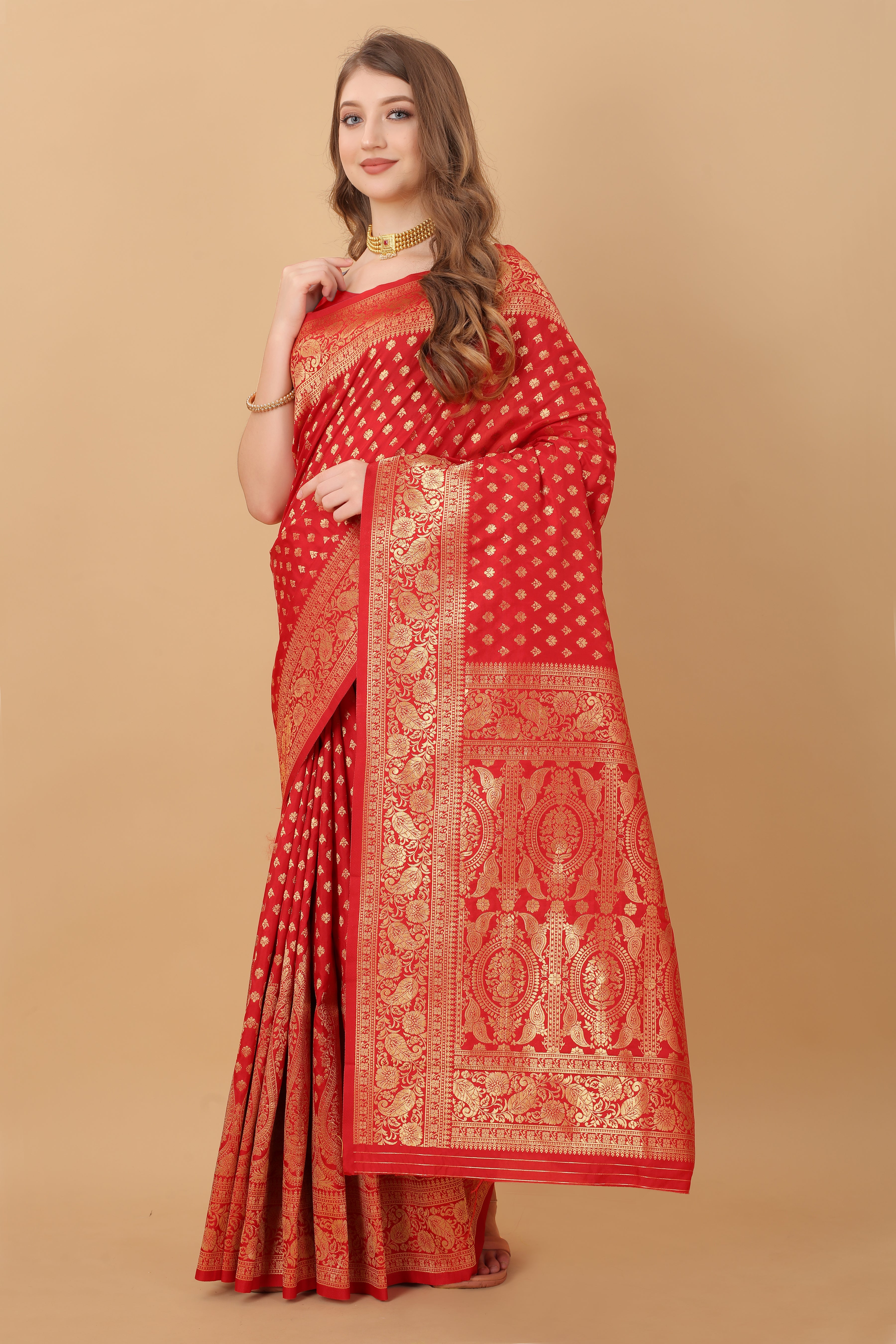 Red Soft kanjivarm Silk Saree Zari Wooven  Pallu Zari weawing With Blouse Piece