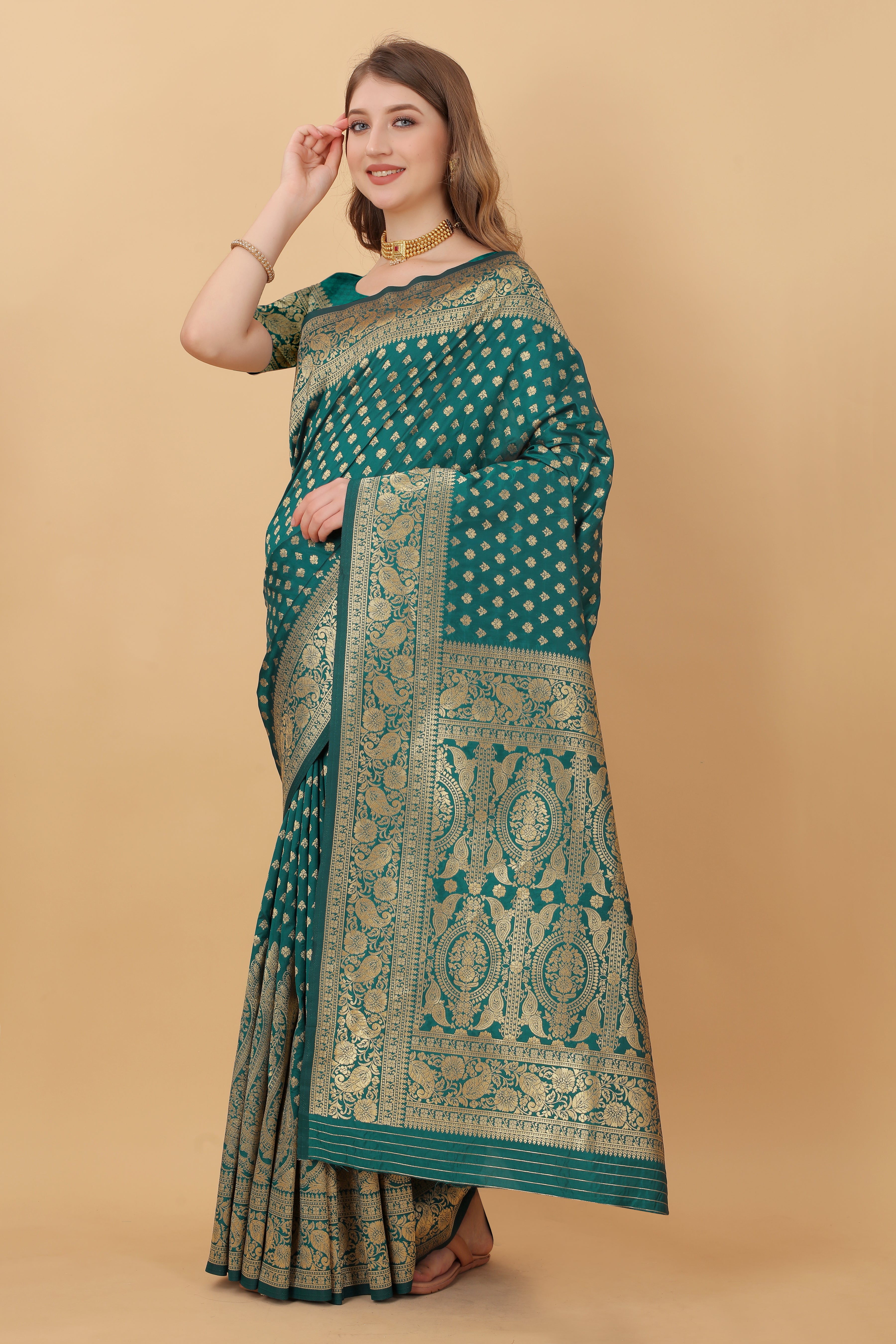 Green Soft kanjivarm Silk Saree Zari Wooven  Pallu Zari weawing With Blouse Piece