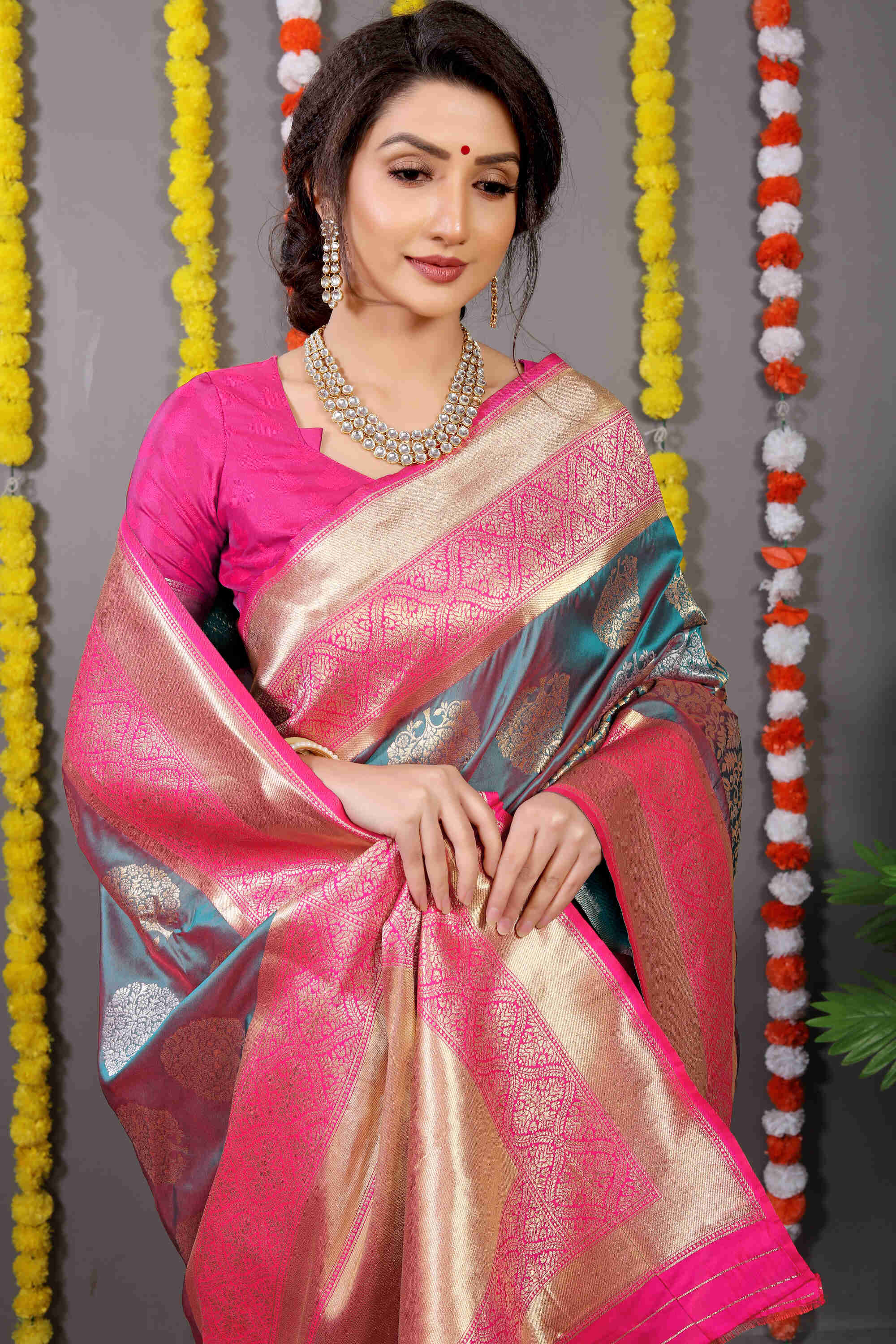 Grey Soft Banarasi Silk Woven Zari Saree