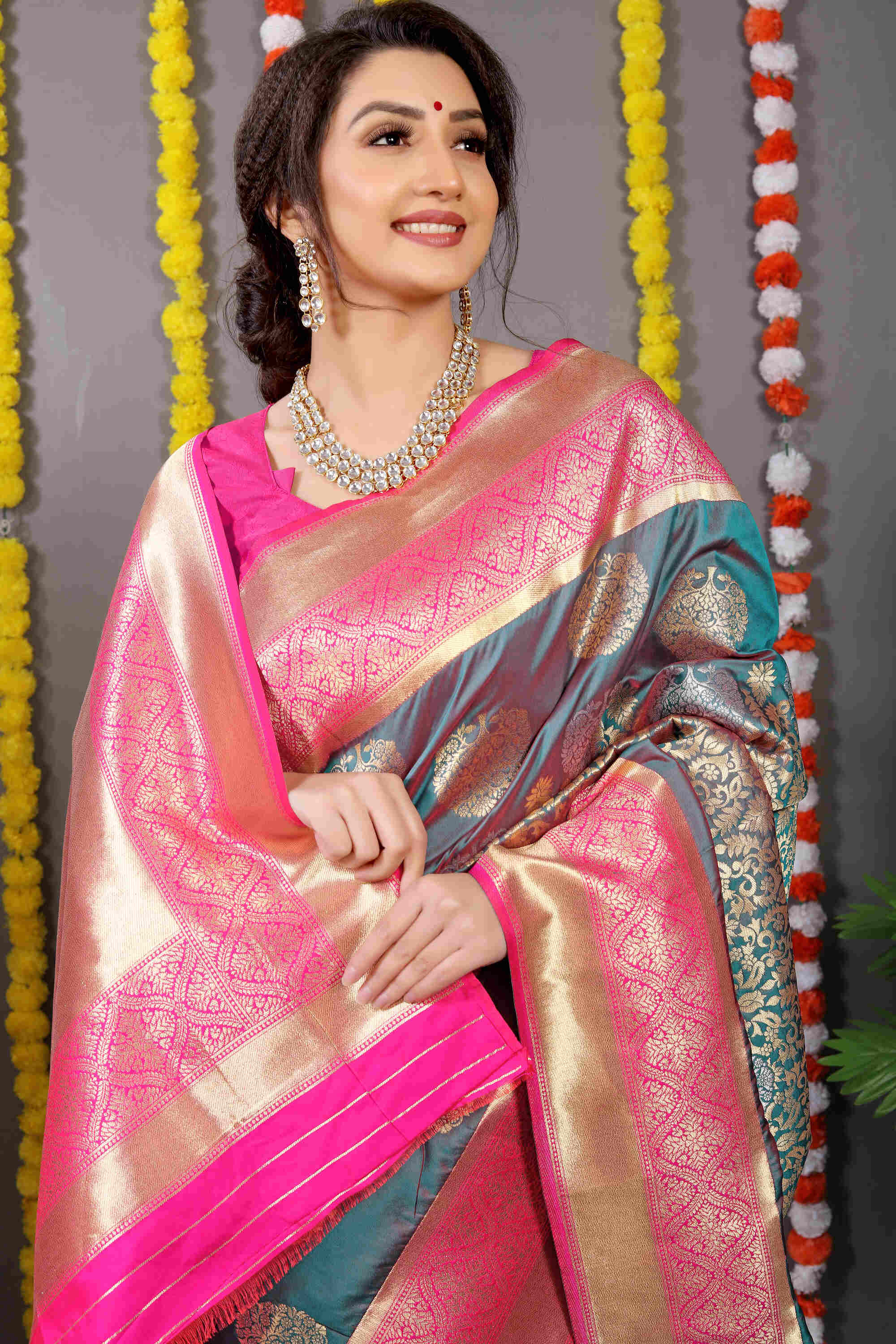 Grey Soft Banarasi Silk Woven Zari Saree