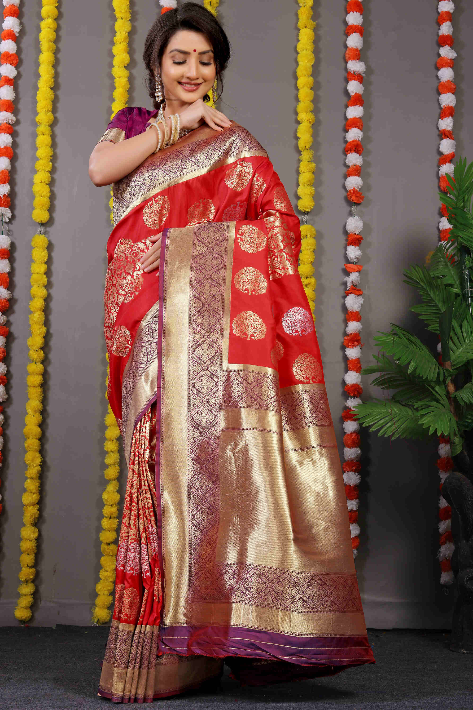 Red Soft Banarasi Silk Woven Zari Saree