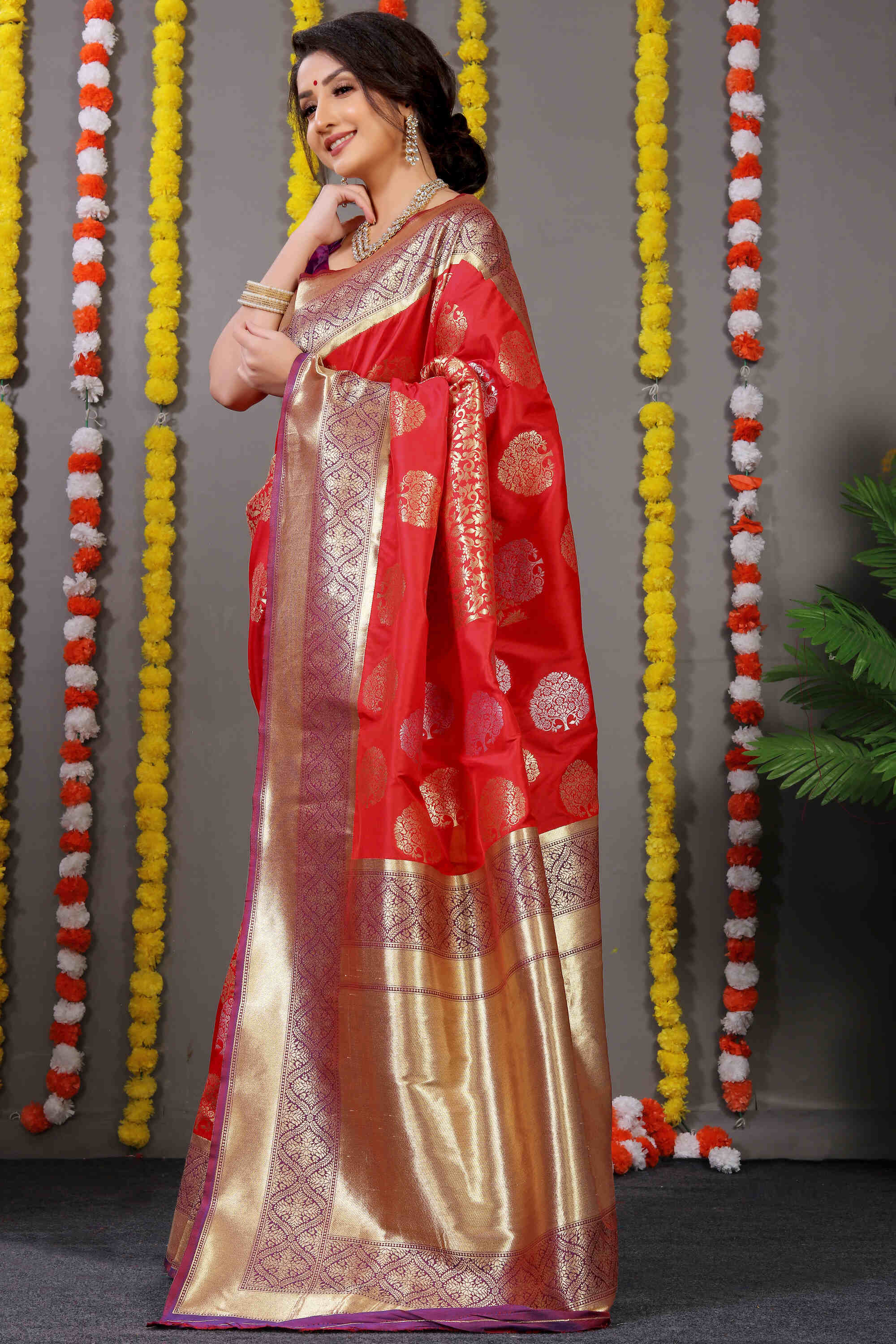 Red Soft Banarasi Silk Woven Zari Saree