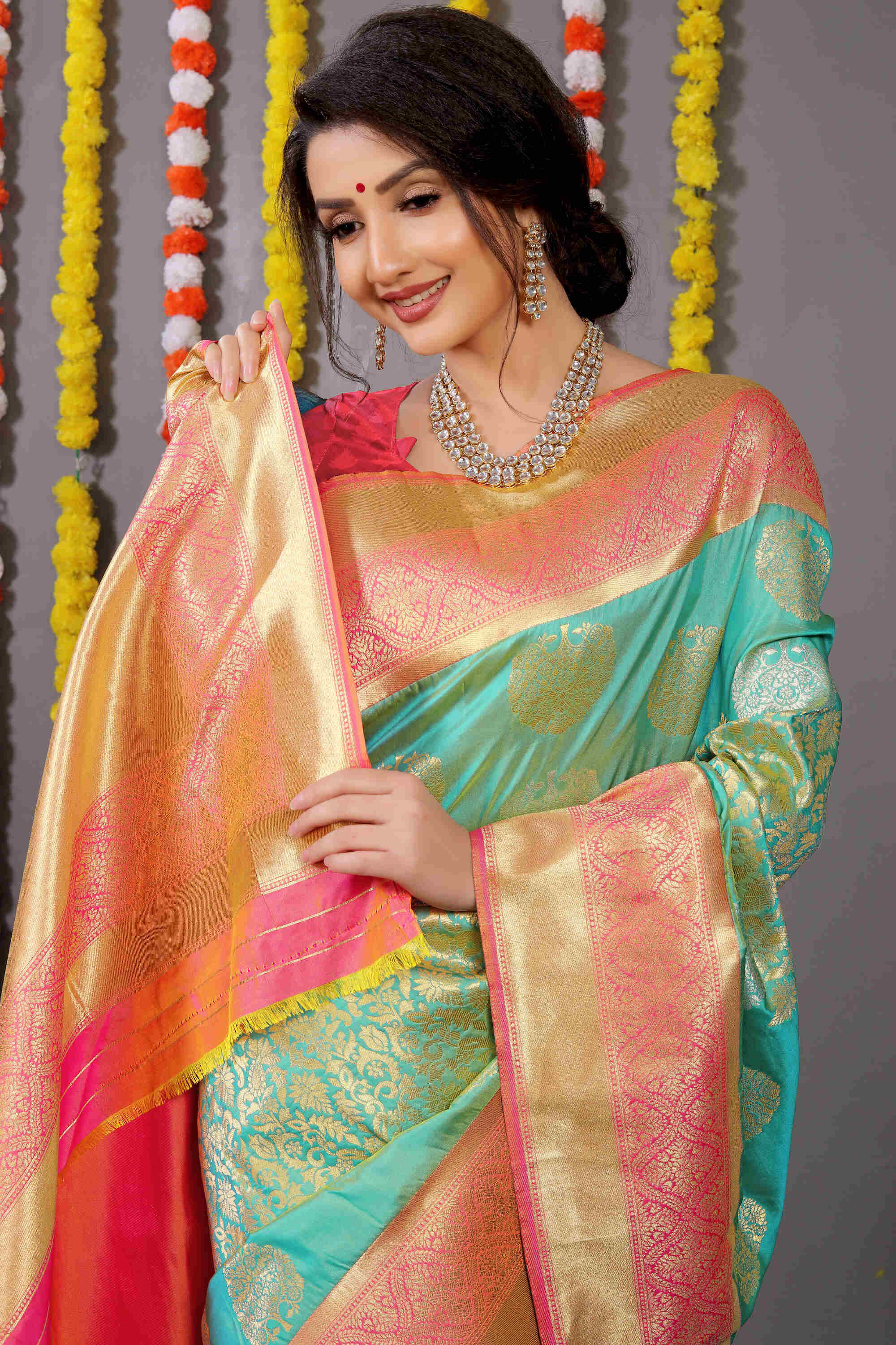 Turquoise Blue Soft Banarasi Silk Woven Zari Saree