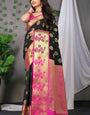 Black Soft Silk Saree With Blouse Piece