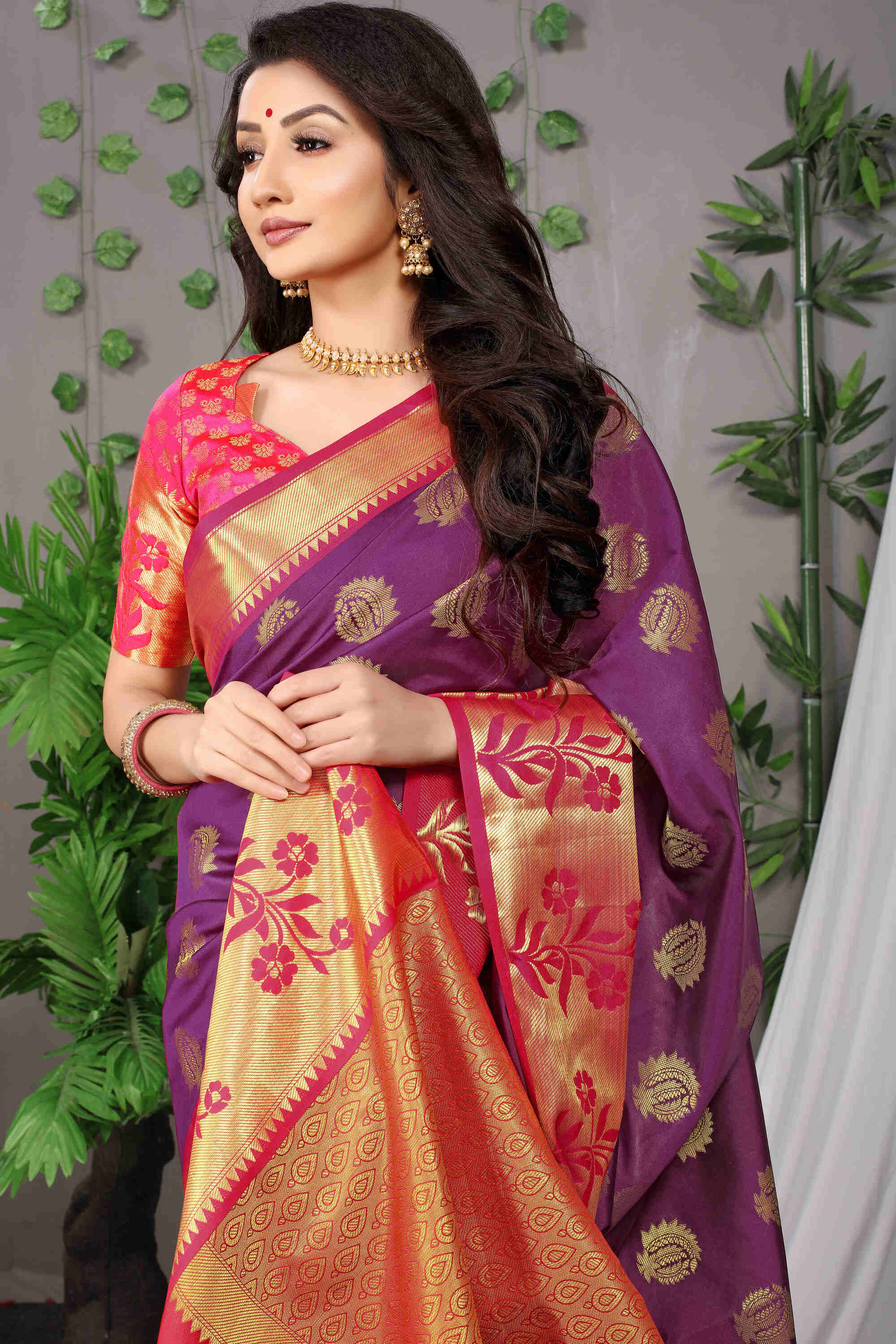 Purple Soft Silk Saree With Blouse Piece